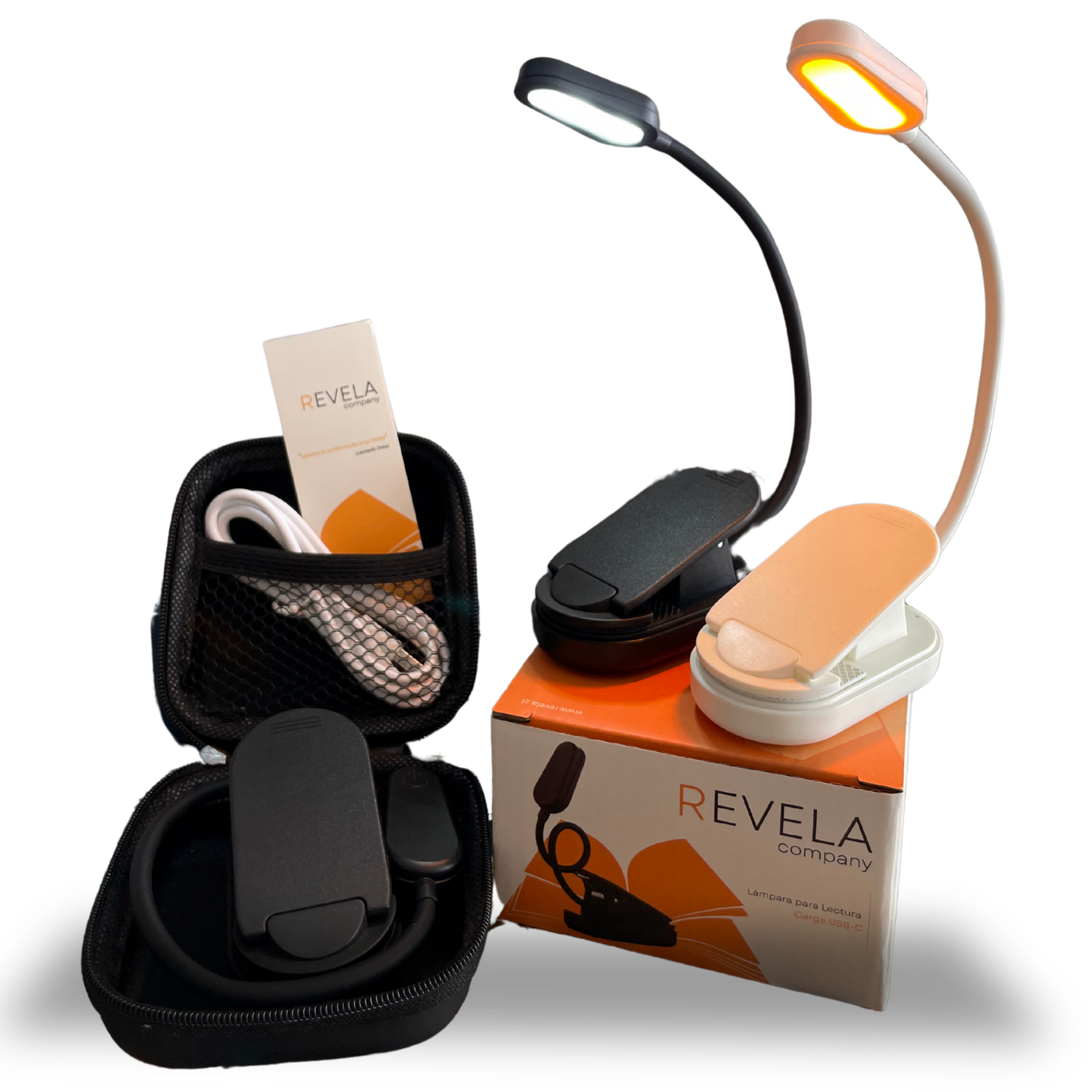 Luz LED de Lectura Ámbar/Blanca con Estuche y Marcapáginas ¡De Regalo!