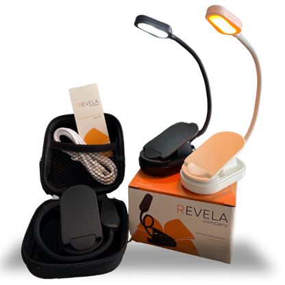 Luz LED de Lectura Ámbar/Blanca con Estuche y Marcapáginas ¡De Regalo!